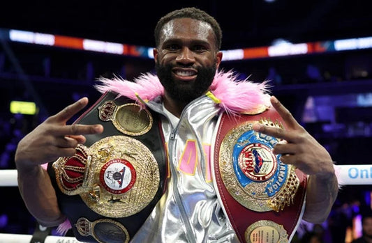 Jaron Boots Ennis after winning the WBA and WBO super-welterweight titles in 2026