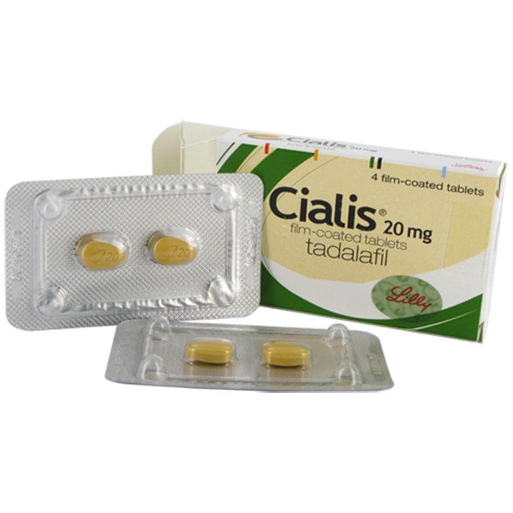 Box of Cialis tadalafil tablets and blister packs photographed on a white background