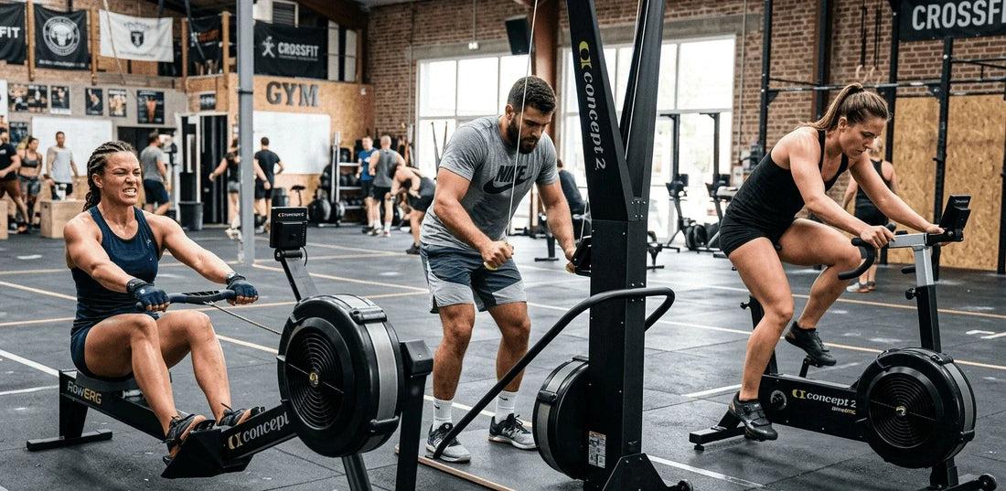 Functional-fitness athletes training mixed strength, gymnastics and conditioning in a gym