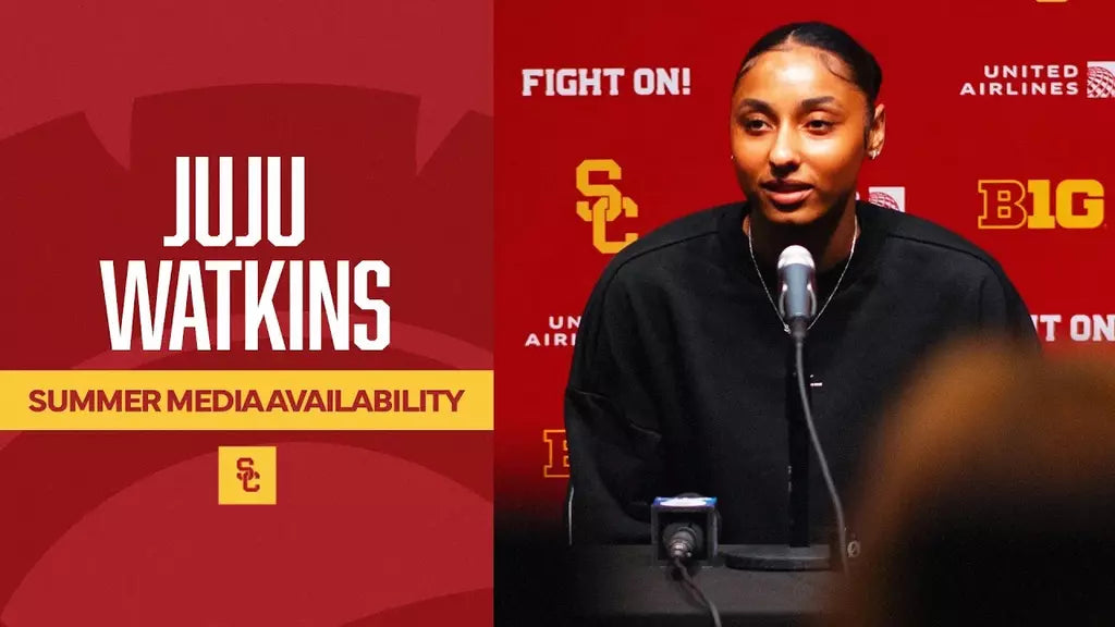 JuJu Watkins at USC's 2026 summer media availability ahead of the 2027 WNBA Draft conversation