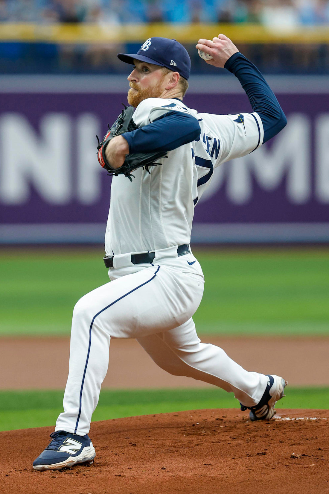 Drew Rasmussen pitching for the Tampa Bay Rays