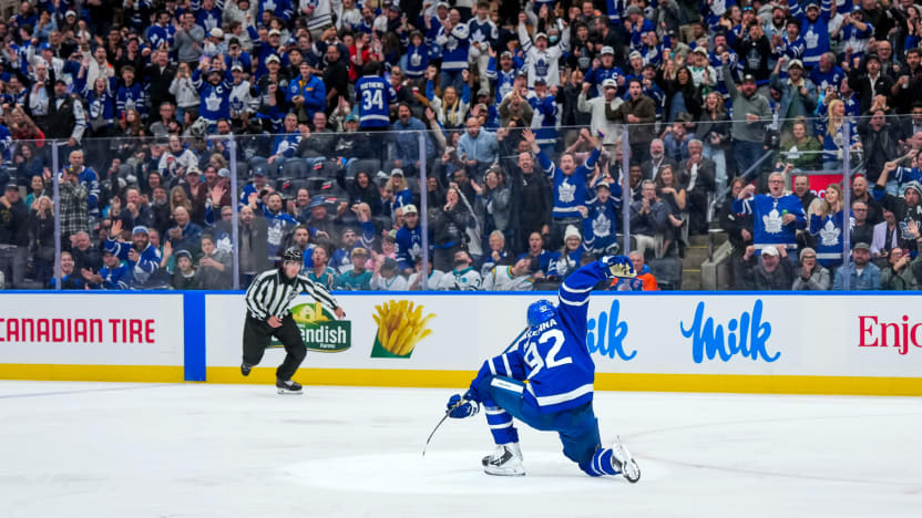 Gavin McKenna celebrates his go-ahead goal against San Jose on October 19, 2026