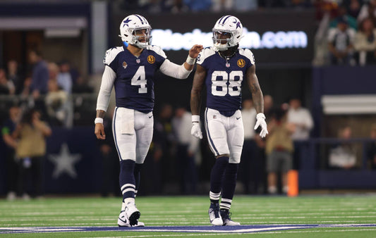 CeeDee Lamb and Dak Prescott for the Dallas Cowboys