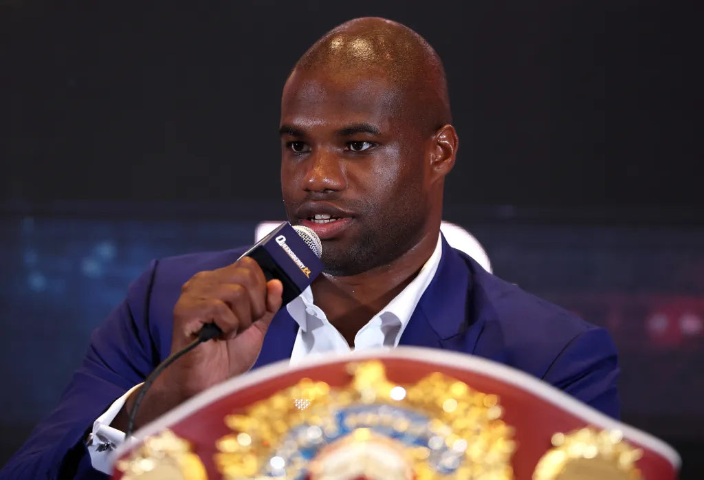 Daniel Dubois speaks at a 2026 WBO heavyweight championship press conference