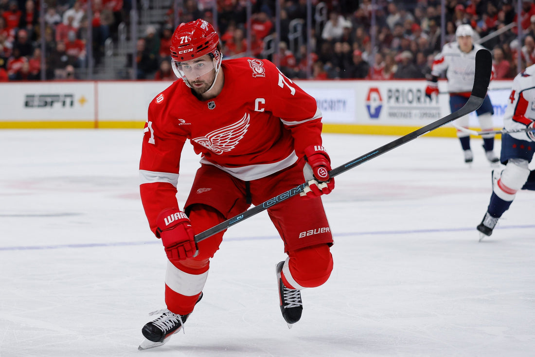 Dylan Larkin skating for the Detroit Red Wings amid NHL trade rumors