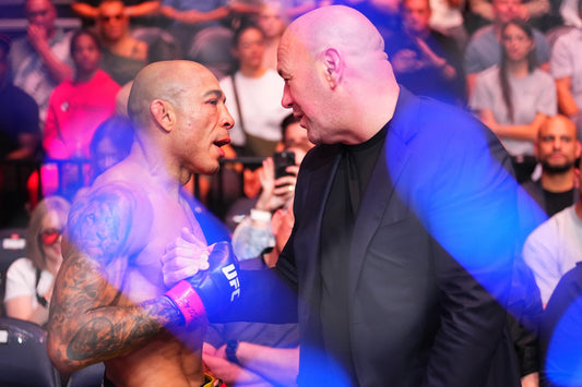 Jose Aldo talks with UFC president Dana White after his UFC 307 appearance