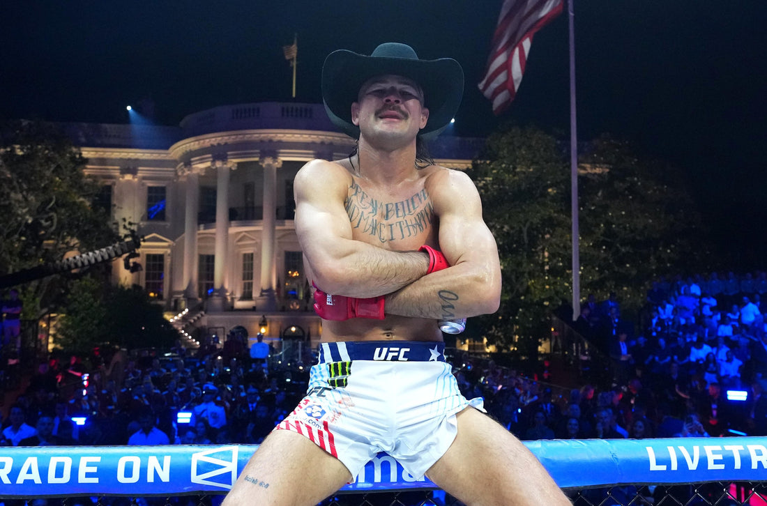 Diego Lopes celebrates after UFC Freedom 250 in Washington, DC in June 2026