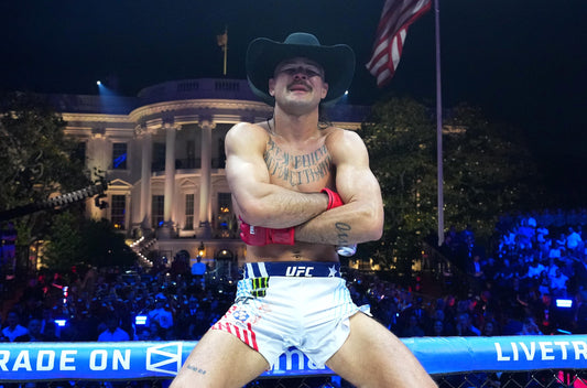 Diego Lopes celebrates after UFC Freedom 250 in Washington, DC in June 2026