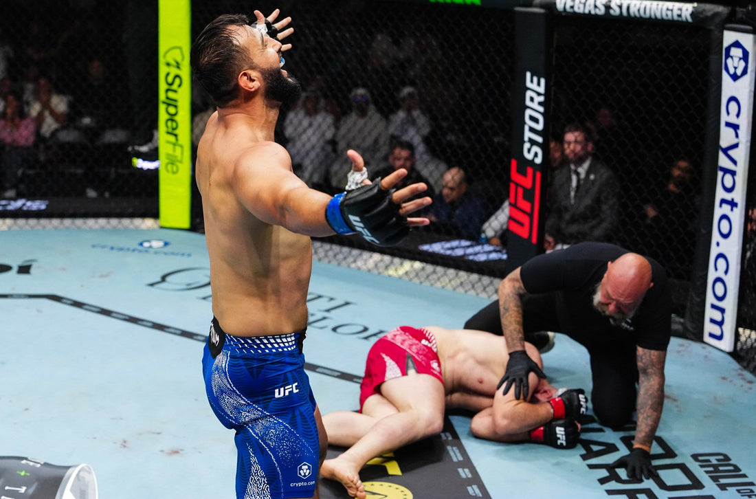 Dominick Reyes celebrates after his October 24 UFC 333 knockout of Azamat Murzakanov