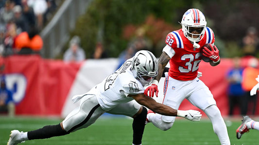 TreVeyon Henderson playing for the New England Patriots against Las Vegas in October 2026