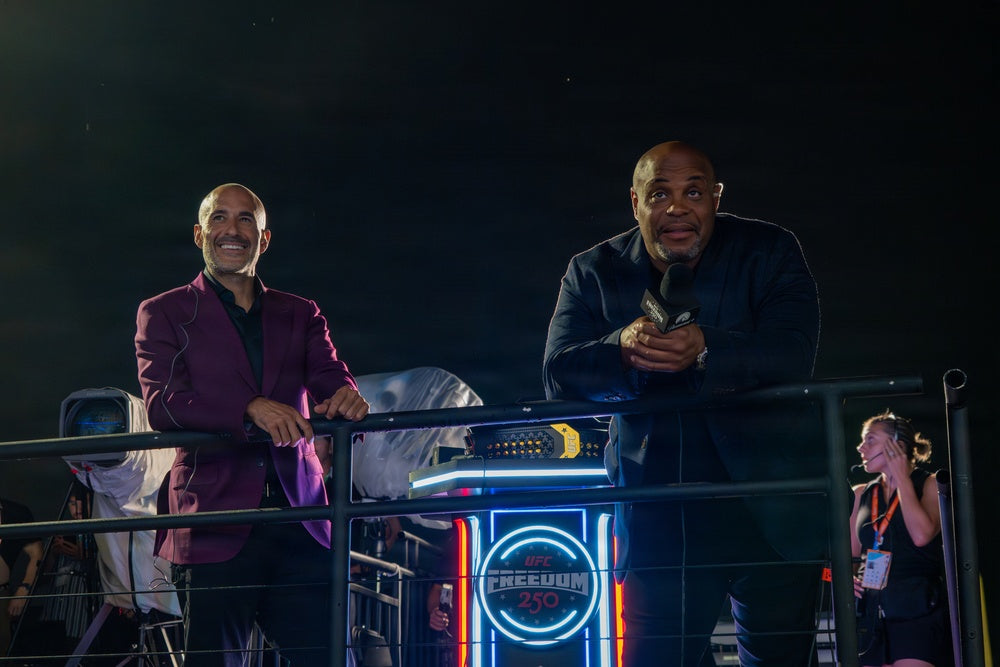 Daniel Cormier speaking at UFC Freedom 250 in Washington in June 2026