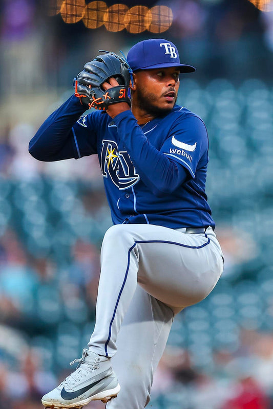 Freddy Peralta pitching for the Tampa Bay Rays during the 2026 postseason