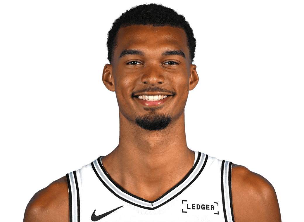 Victor Wembanyama wearing his current San Antonio Spurs white jersey