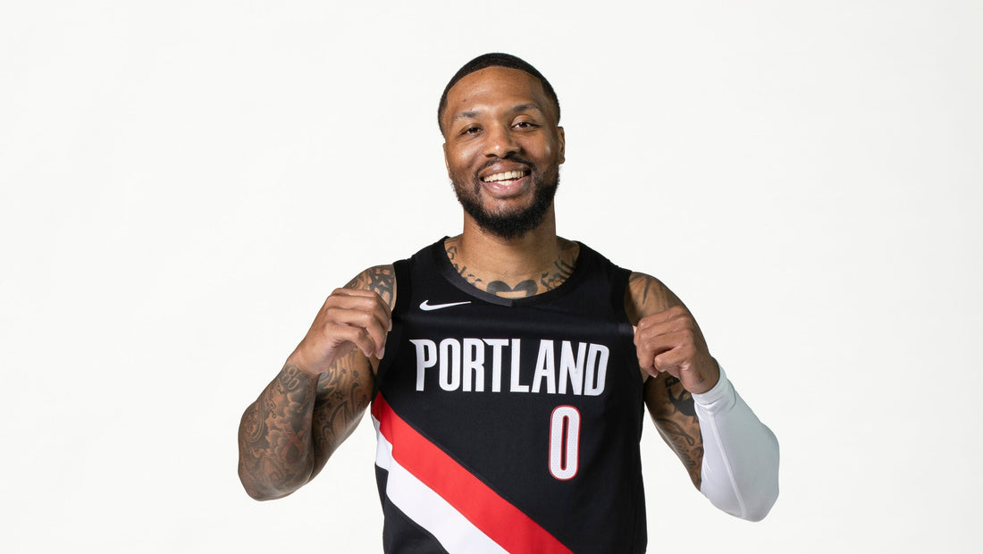 Damian Lillard in a Portland Trail Blazers uniform during the 2026 media day portrait session