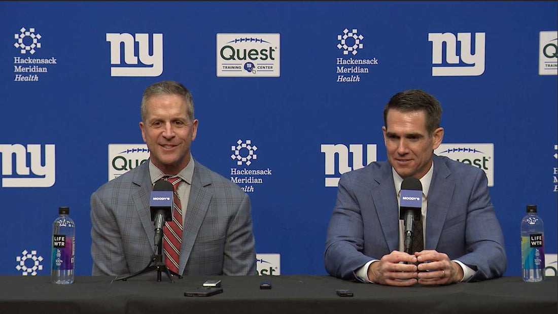 New York Giants general manager Joe Schoen at a 2026 team press conference