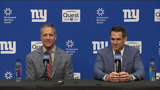 New York Giants general manager Joe Schoen at a 2026 team press conference
