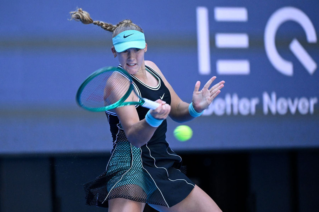 Mirra Andreeva playing at the 2026 China Open in Beijing before her semifinal with Nikola Bartunkova