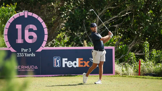 Chandler Blanchet tees off at the 2026 Butterfield Bermuda Championship