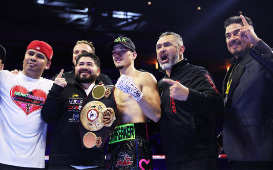 Brandon Figueroa with the WBA featherweight belt after winning it against Nick Ball in February 2026