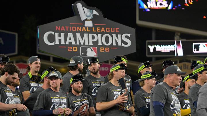 Milwaukee Brewers celebrate their 2026 National League pennant before the World Series
