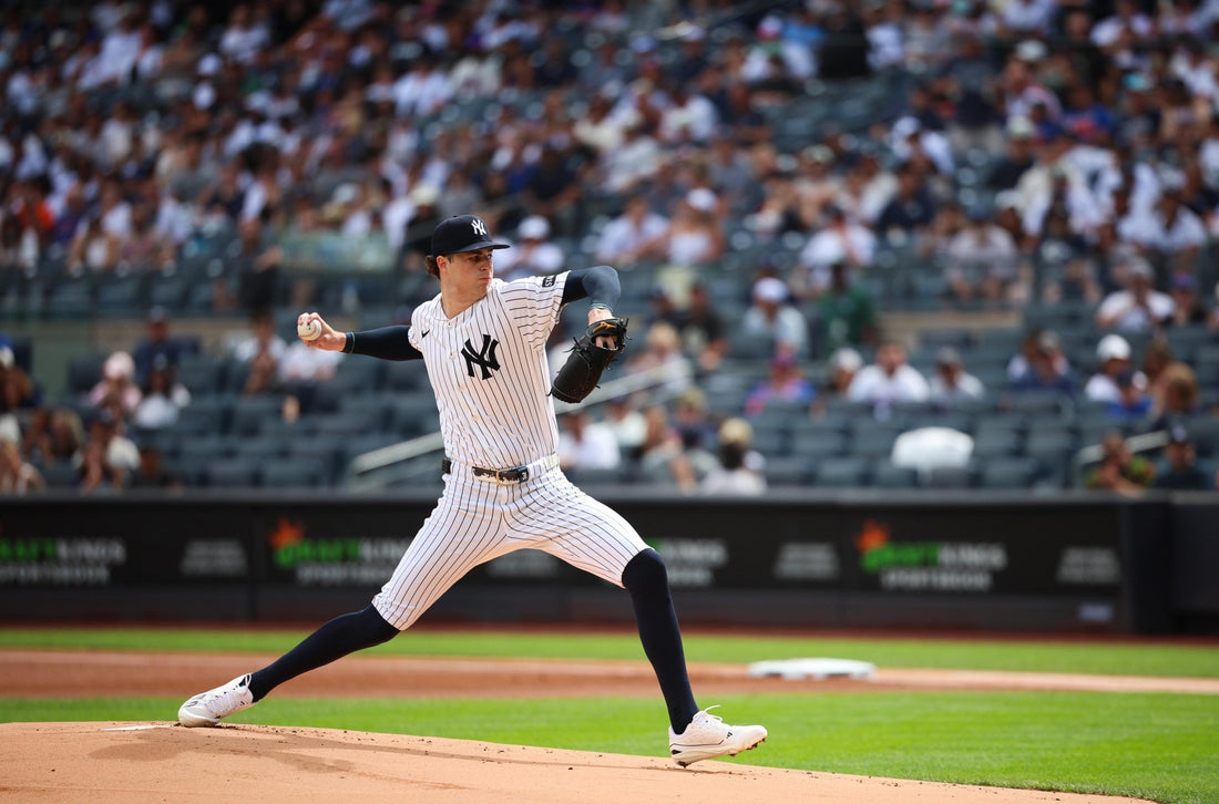 Cam Schlittler pitching for the New York Yankees during the 2026 postseason race
