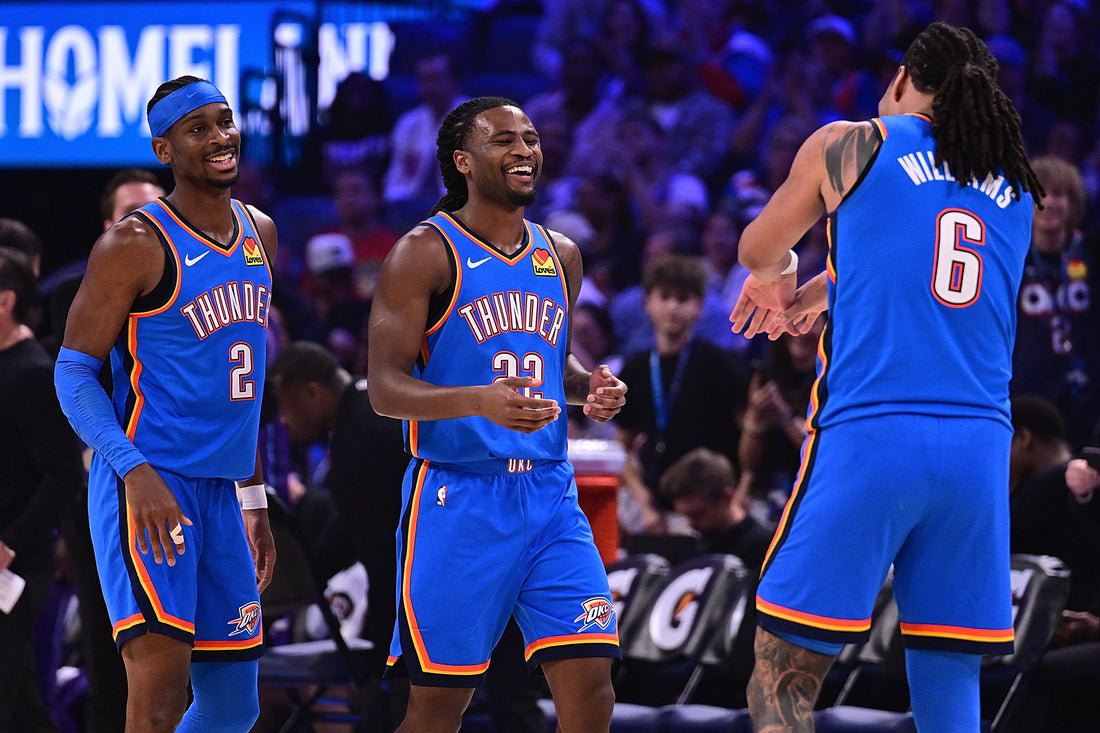 Cason Wallace and Shai Gilgeous-Alexander together in 2026 Oklahoma City Thunder uniforms