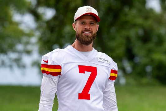 Harrison Butker in Kansas City Chiefs 2026 training-camp uniform