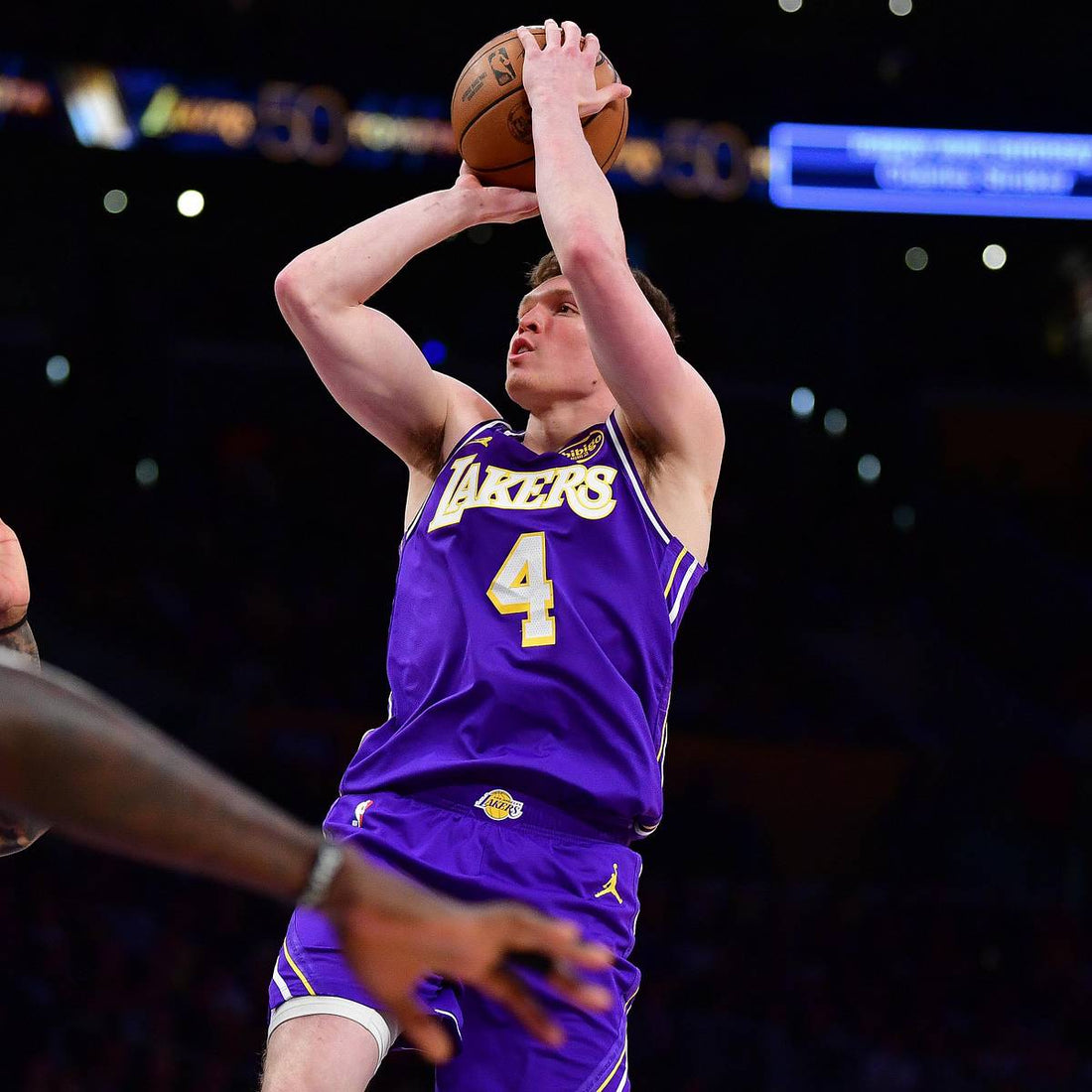 Dalton Knecht shooting for the Los Angeles Lakers in 2026
