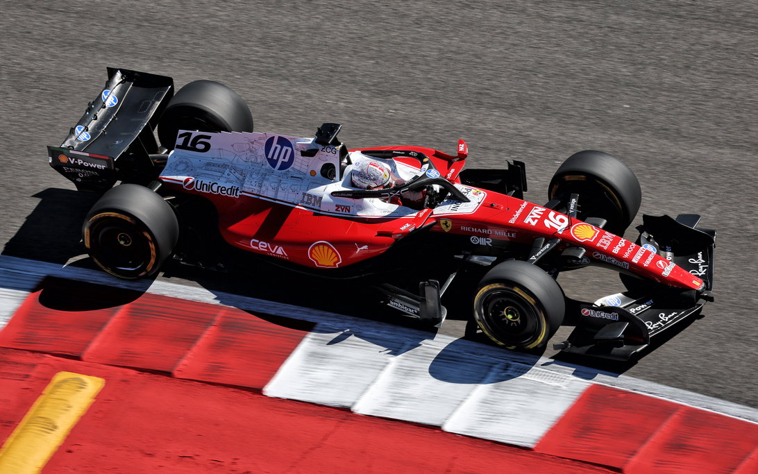 Charles Leclerc driving Ferrari's 2026 SF-26 during the United States Grand Prix weekend in Austin