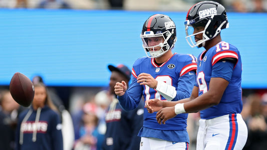J.J. McCarthy and Jameis Winston during the Giants' 2026 quarterback decision