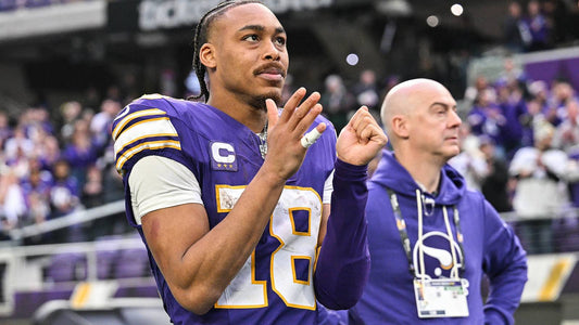 Justin Jefferson wearing the Vikings' purple No. 18 uniform during the 2026 season