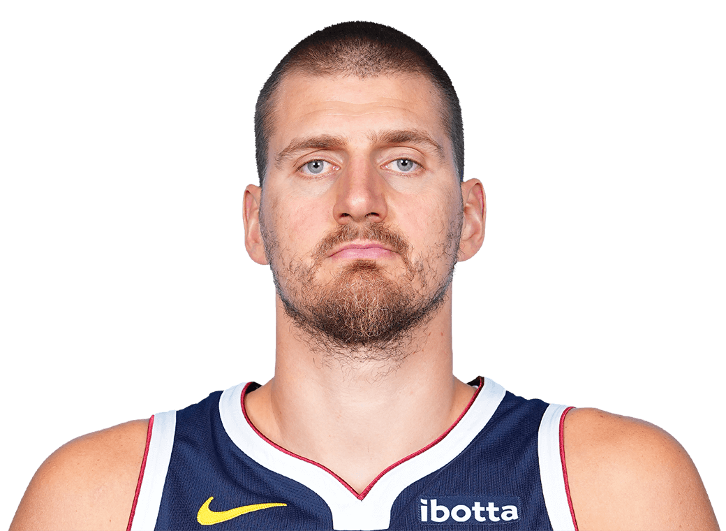 Nikola Jokic wearing the Denver Nuggets current-season uniform