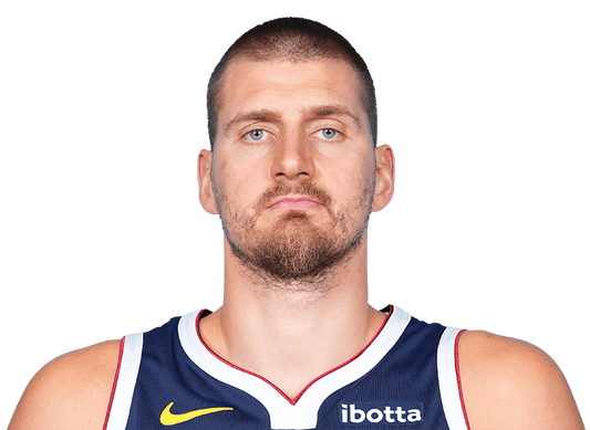 Nikola Jokic wearing the Denver Nuggets current-season uniform
