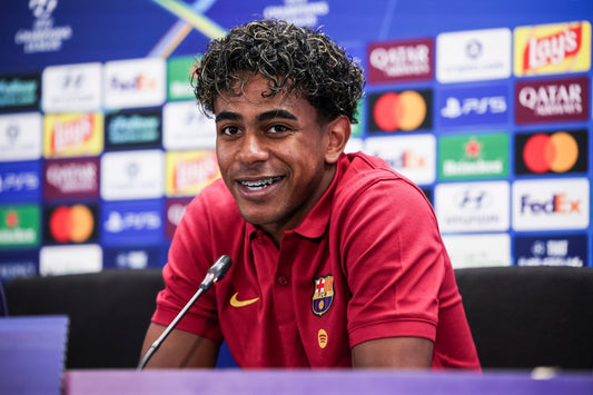 Lamine Yamal with Barcelona during the 2026 Champions League campaign