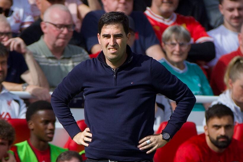Andoni Iraola during Liverpool's Premier League draw with Fulham at Anfield in September 2026