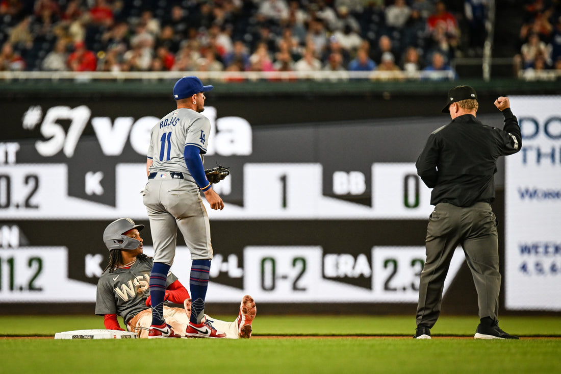 Miguel Rojas in a Dodgers uniform at second base during a 2024 game