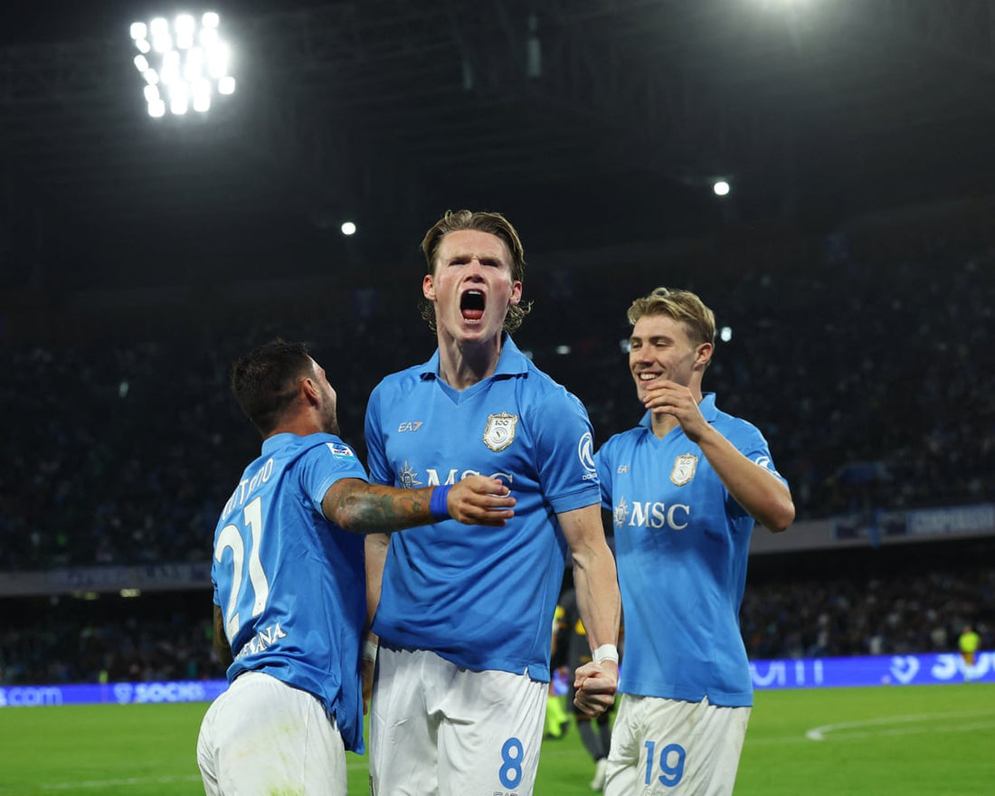 Scott McTominay celebrates during Napoli's October 24, 2026 draw against Roma