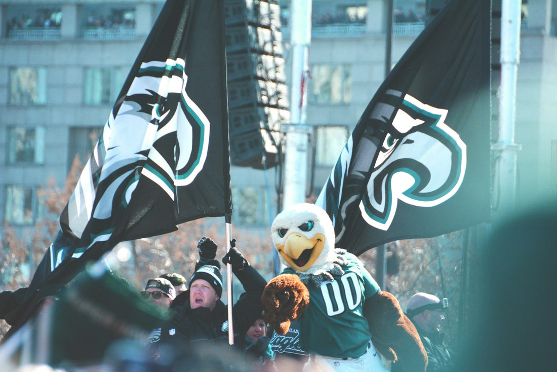 Philadelphia Eagles team flags flying in Philadelphia
