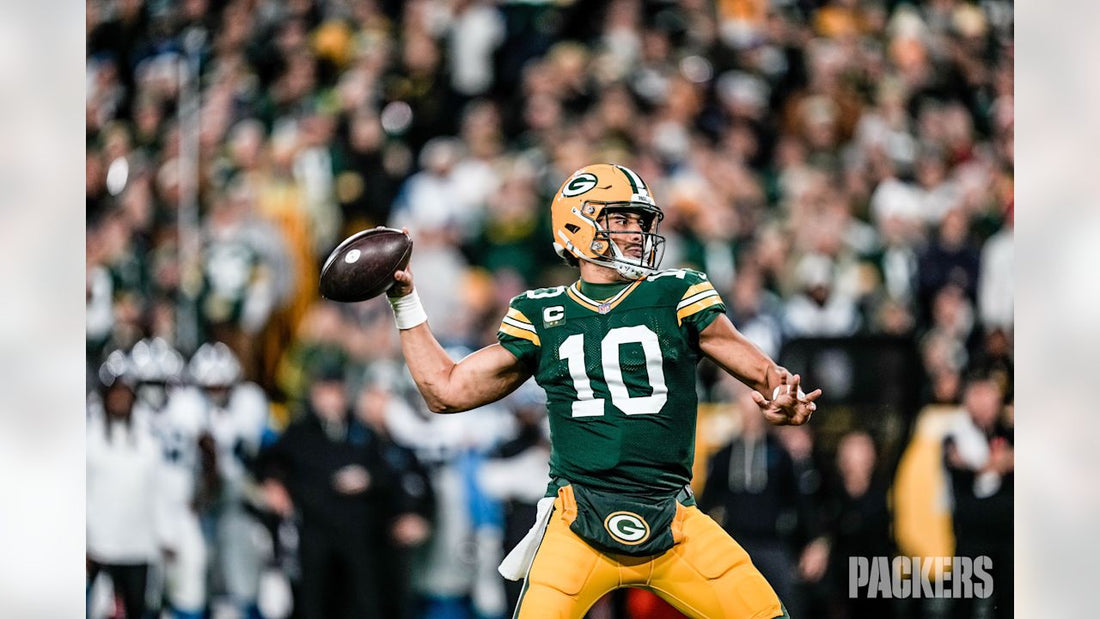 Jordan Love, number 10, in Green Bay's October 29, 2026 game against Carolina