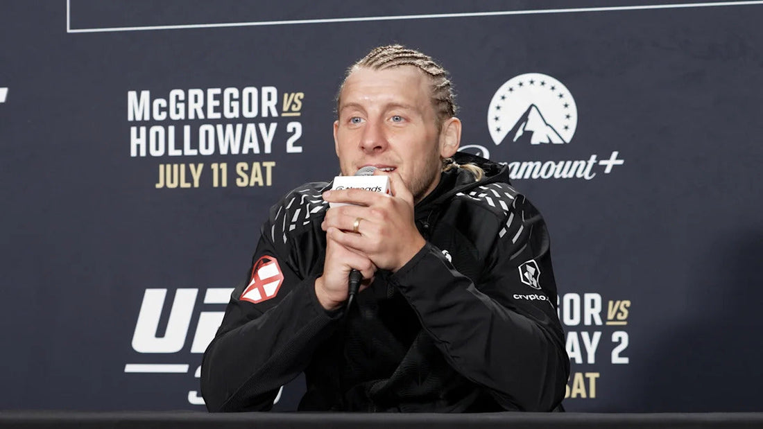 Paddy Pimblett speaks at a UFC 329 press conference in July 2026
