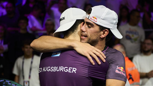 Leo Augsburger and Juan Lebrón embrace after a Milan P1 match in October 2026