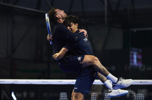 Gonza Alfonso and Tino Libaak celebrate together during the 2026 Milano Premier Padel P1