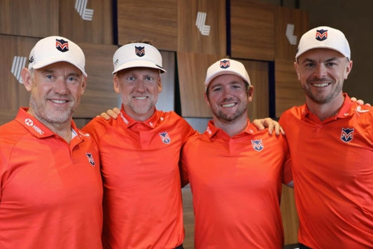 Ian Poulter and fellow Majesticks GC golfers in red team apparel before the 2026 LIV Golf season