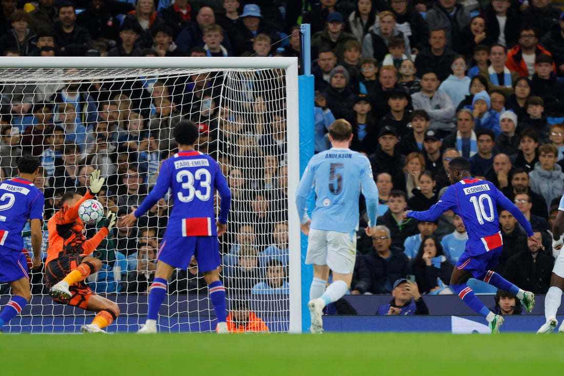 Ousmane Dembélé celebrates for Paris Saint-Germain against Manchester City on October 14, 2026