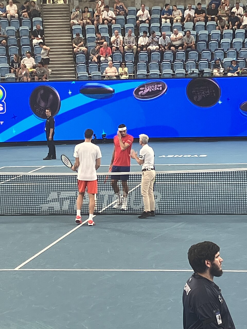 Hubert Hurkacz with Taylor Fritz on a tennis court at the 2026 United Cup, archival photograph