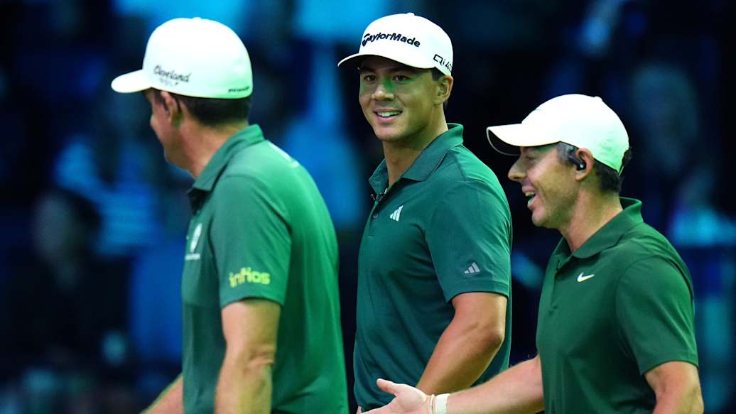 Boston Common Golf teammates pictured at the SoFi Center during TGL's 2026 season