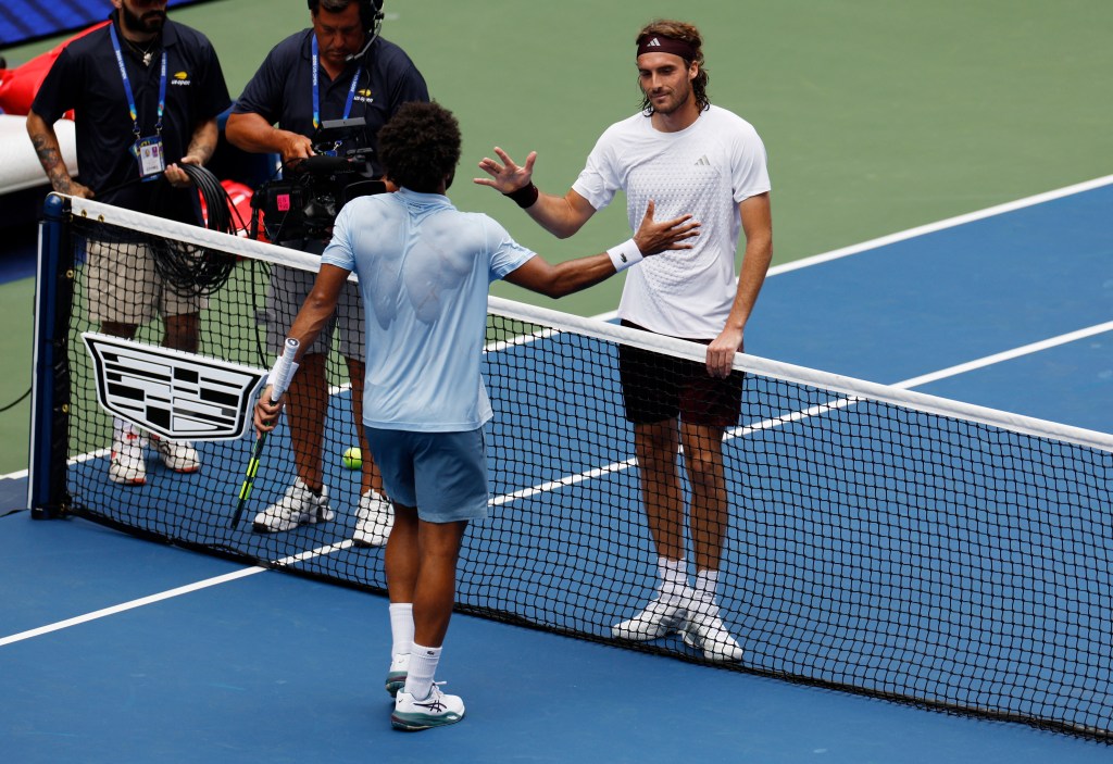 Stefanos Tsitsipas competing on a hard court during the 2026 US Open
