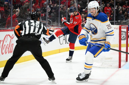 Dylan Strome celebrates a Washington Capitals goal against the Buffalo Sabres on October 24, 2026