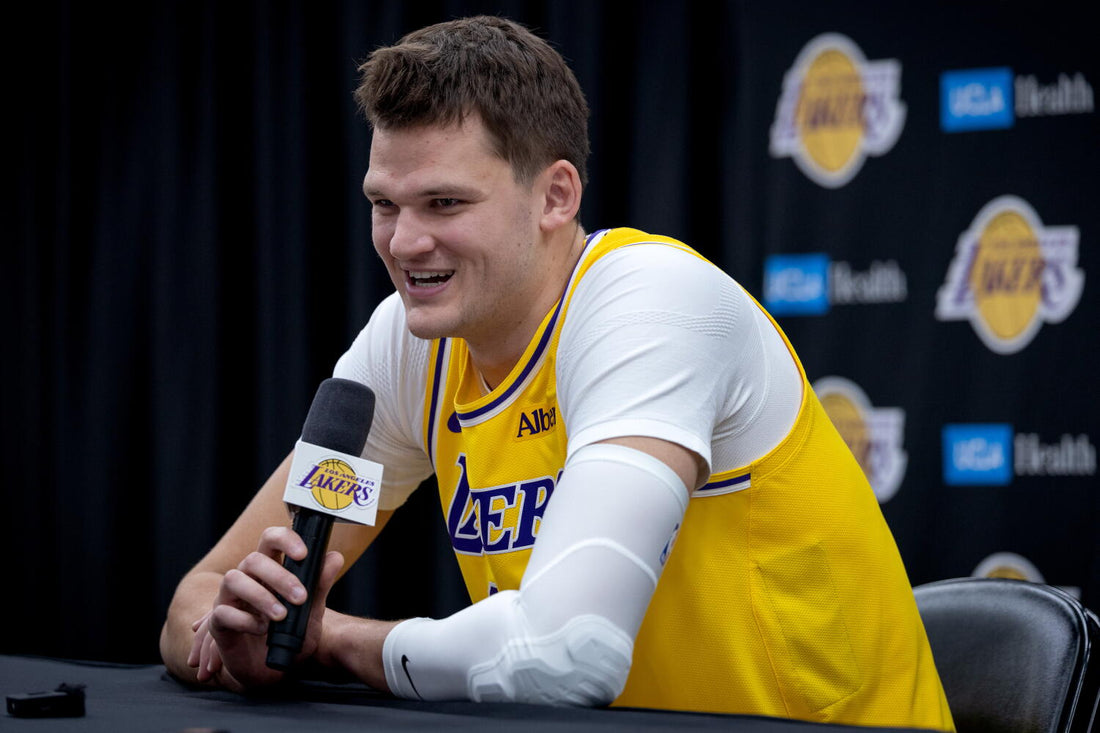 Walker Kessler in a Los Angeles Lakers jersey at 2026 media day