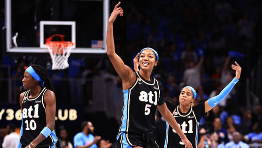 Angel Reese celebrates for the Atlanta Dream in the 2026 WNBA playoffs